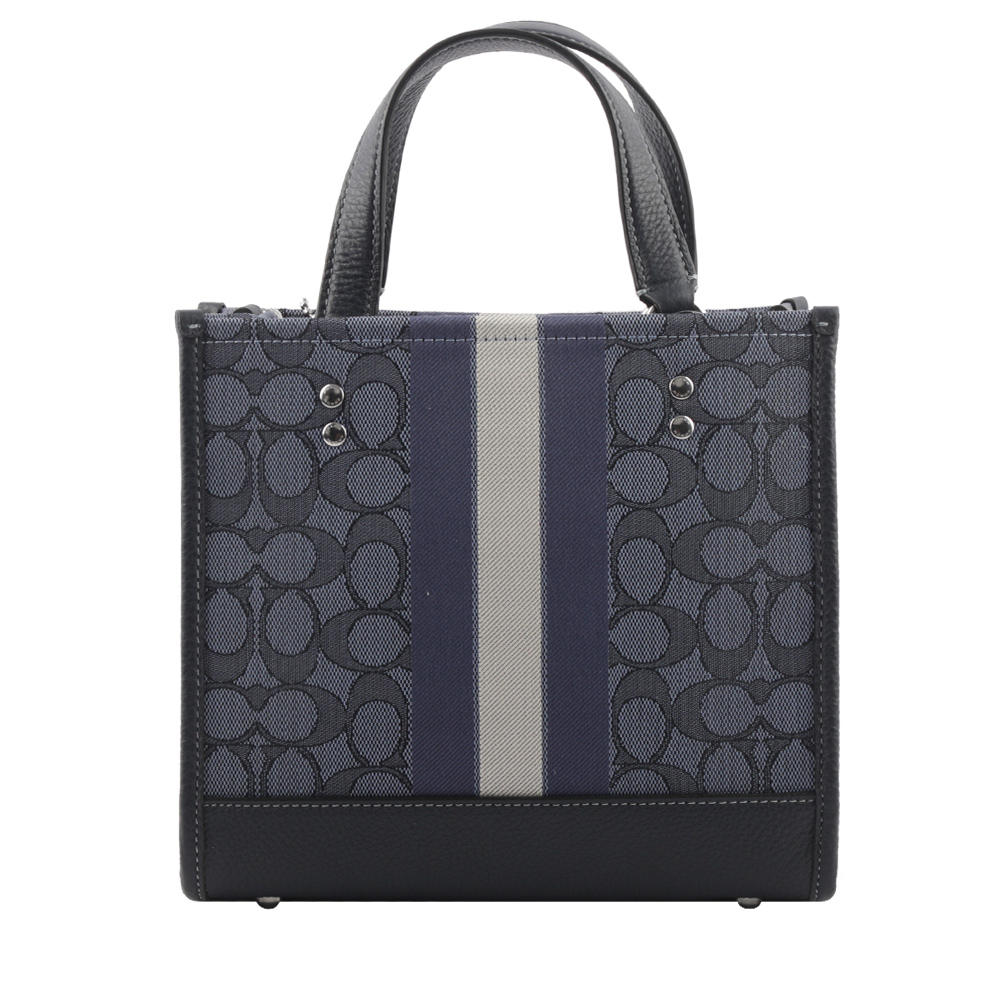 COACH Dempsey Tote 22 緹花拼皮革二用托特包/單寧藍/午夜藍, , large