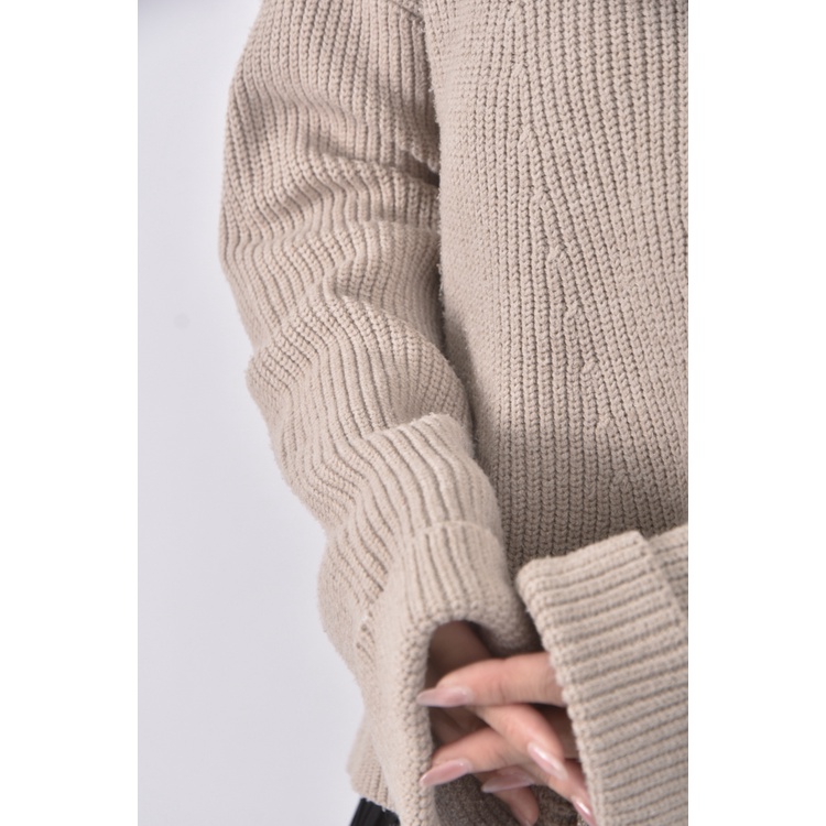 (F) 質感連帽杏色毛衣二手衣, , large