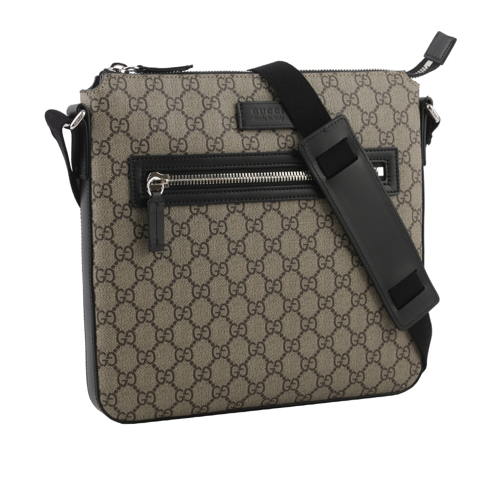 GUCCI GG Supreme 塗層帆布拉鍊口袋郵差包/米色/黑色, , large