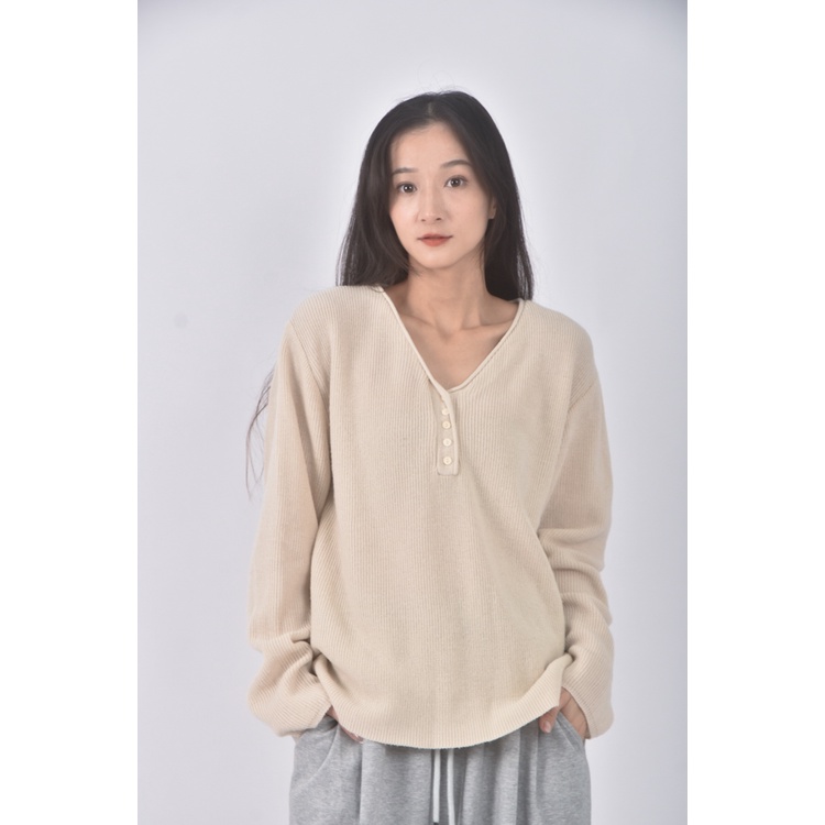 (XL) levely and thisway韓牌質感針織V領杏色長袖上衣二手衣