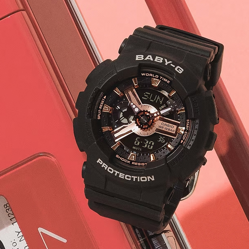 CASIO 卡西歐 Baby-G 街頭風 玫瑰金雙顯手錶 BA-110XRG-1A, , large