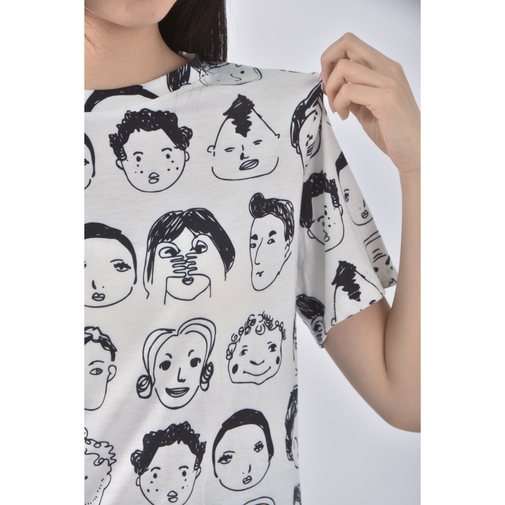 (S) 質感人頭白色短袖上衣二手衣, , large