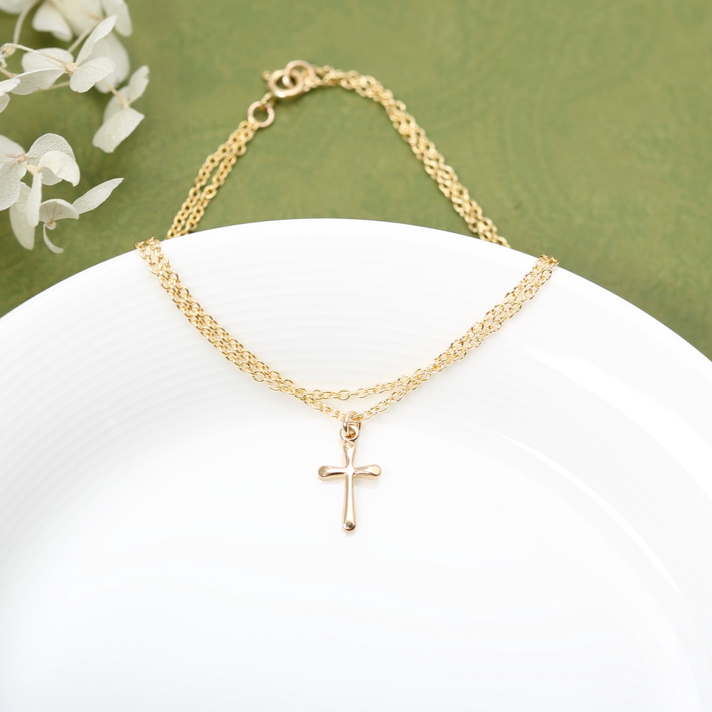 【Angel & Me】簡約 水滴 十字架 14KGF 包金手鍊 腳鍊 生日禮物, , large