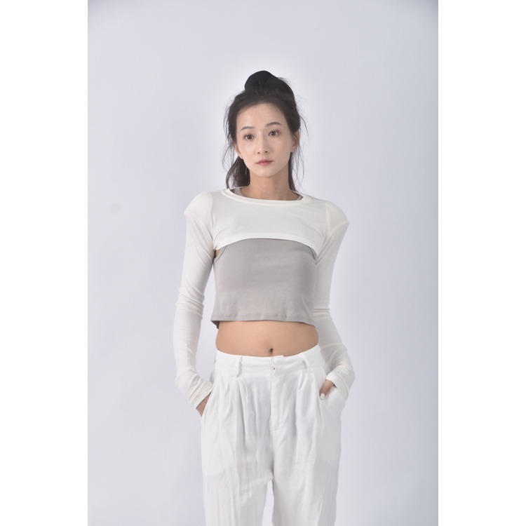 (S) 【安于晴Charlene私服】質感修身短版白色長袖上衣二手衣, , large