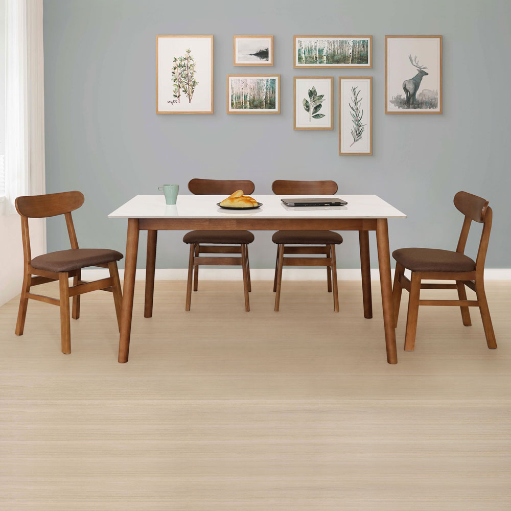 【Homelike】 喜家居140cm白岩板胡桃餐桌椅組(一桌四椅)(2517-22), , large