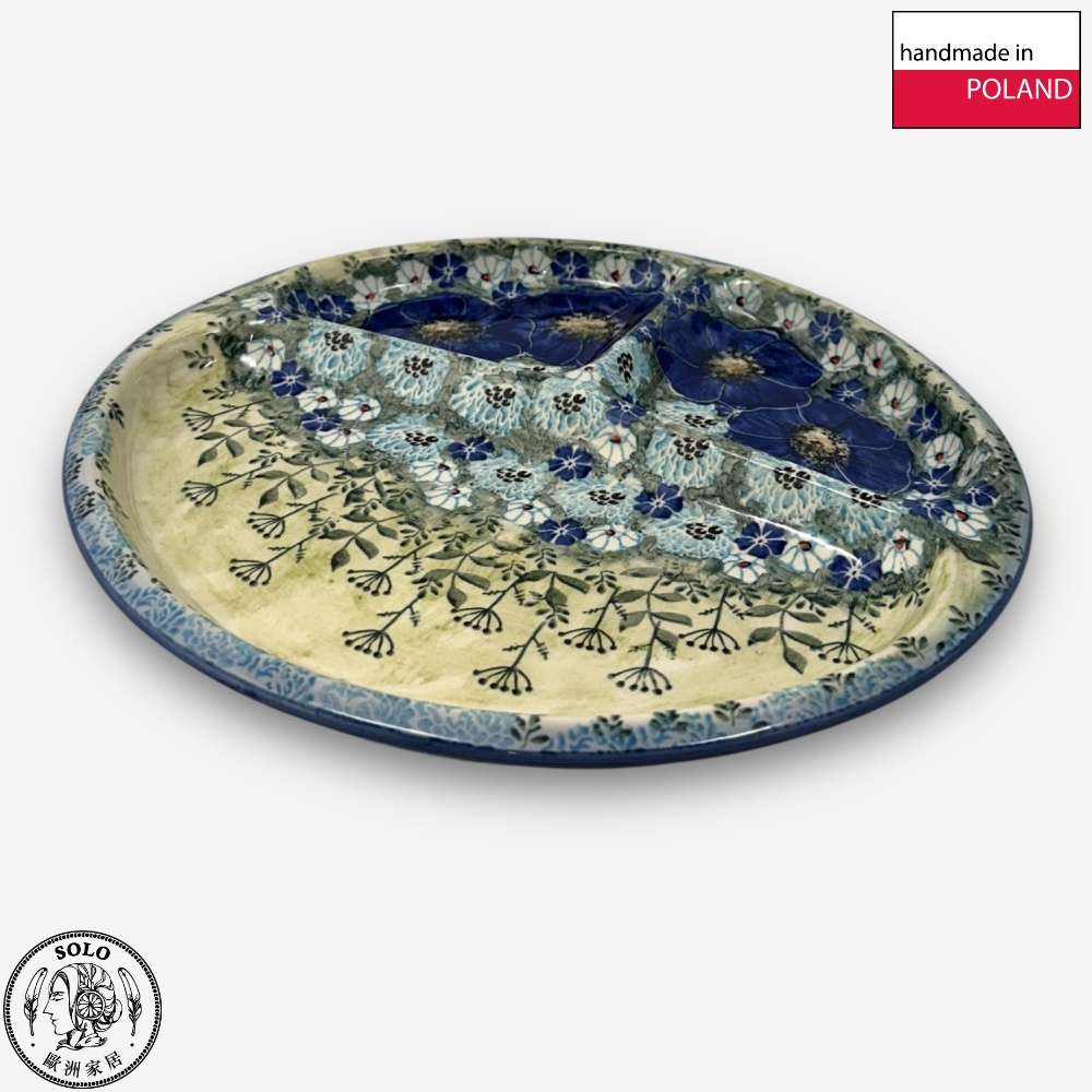 【SOLO歐洲家居】波蘭製 Cerraf 波蘭陶 28cm 分隔盤 藍野芳蹤系列
