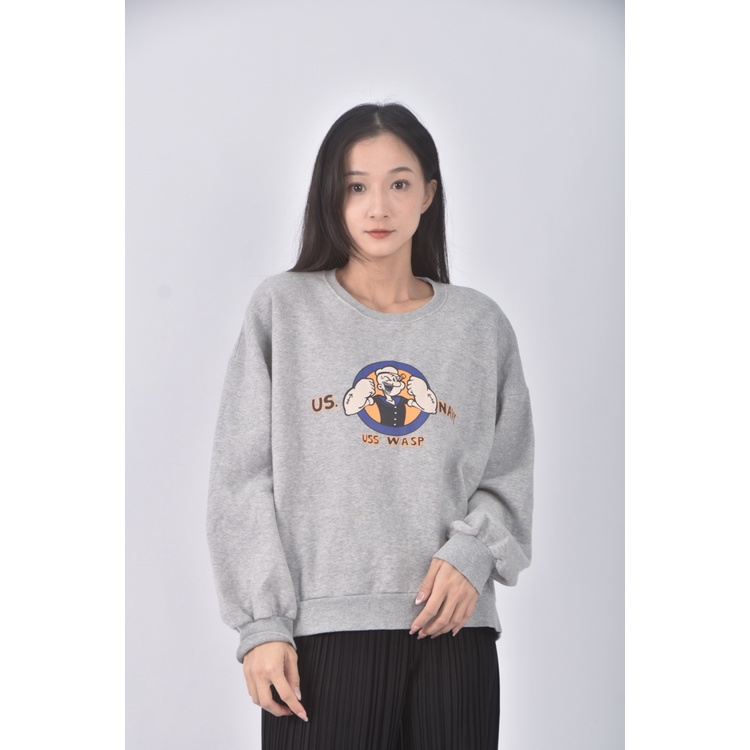 (F) 質感印花灰色長袖上衣二手衣