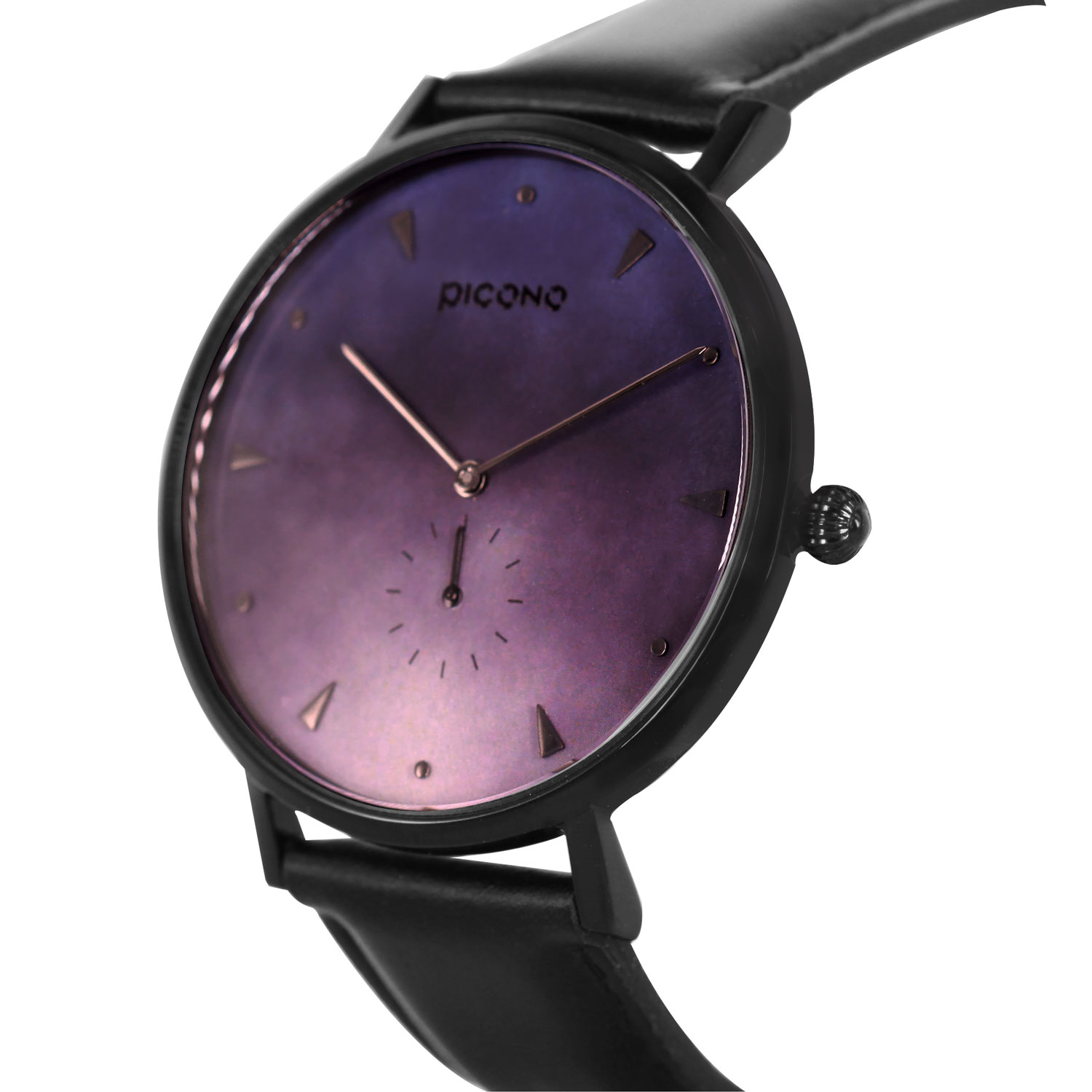 【PICONO】A week collection black leather strap watch-Purple / AW-7606, , large