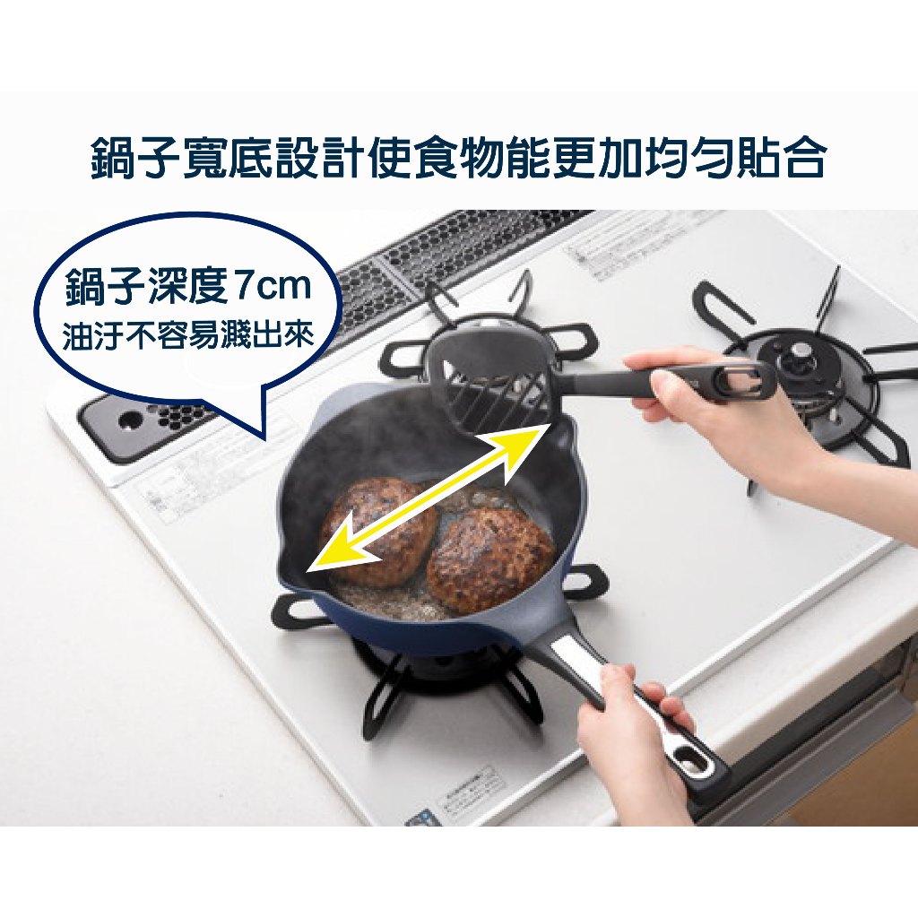 日本Arnest  Bellfina鑽石超輕量雙口深型不沾炒鍋20cm-海軍藍(不沾鍋 適用瓦斯爐), , large