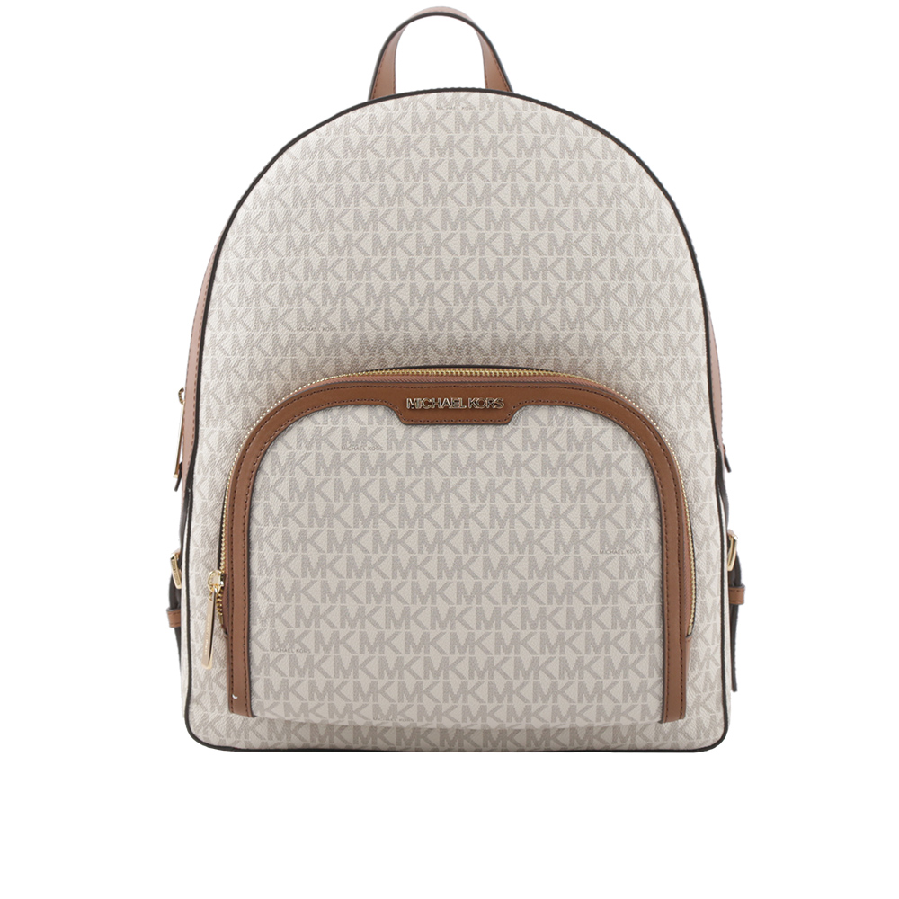 Michael Kors Jaycee 金字塗層帆布拉鍊口袋大款後背包(香草色)