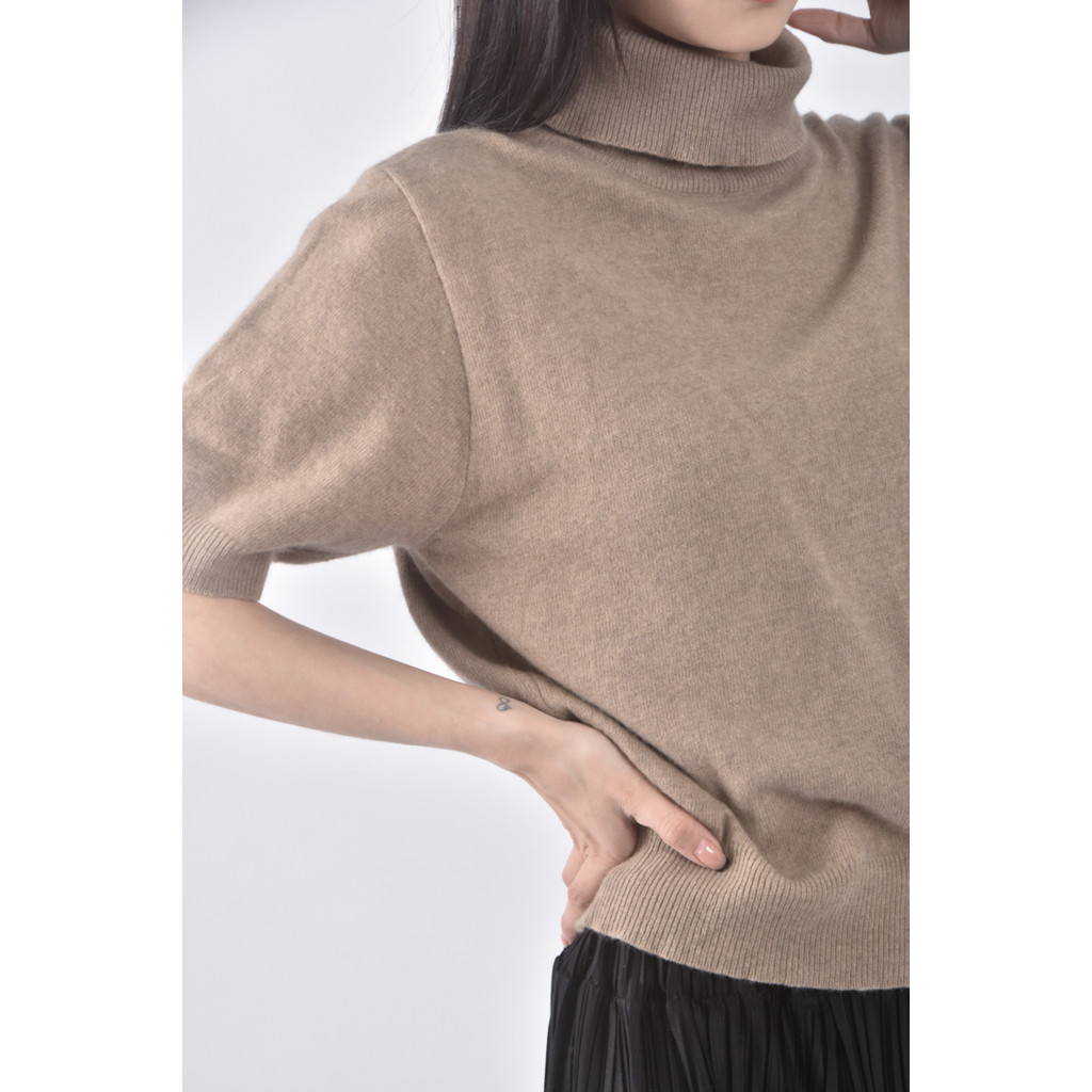 (S) 質感針織高領棕色上衣二手衣, , large