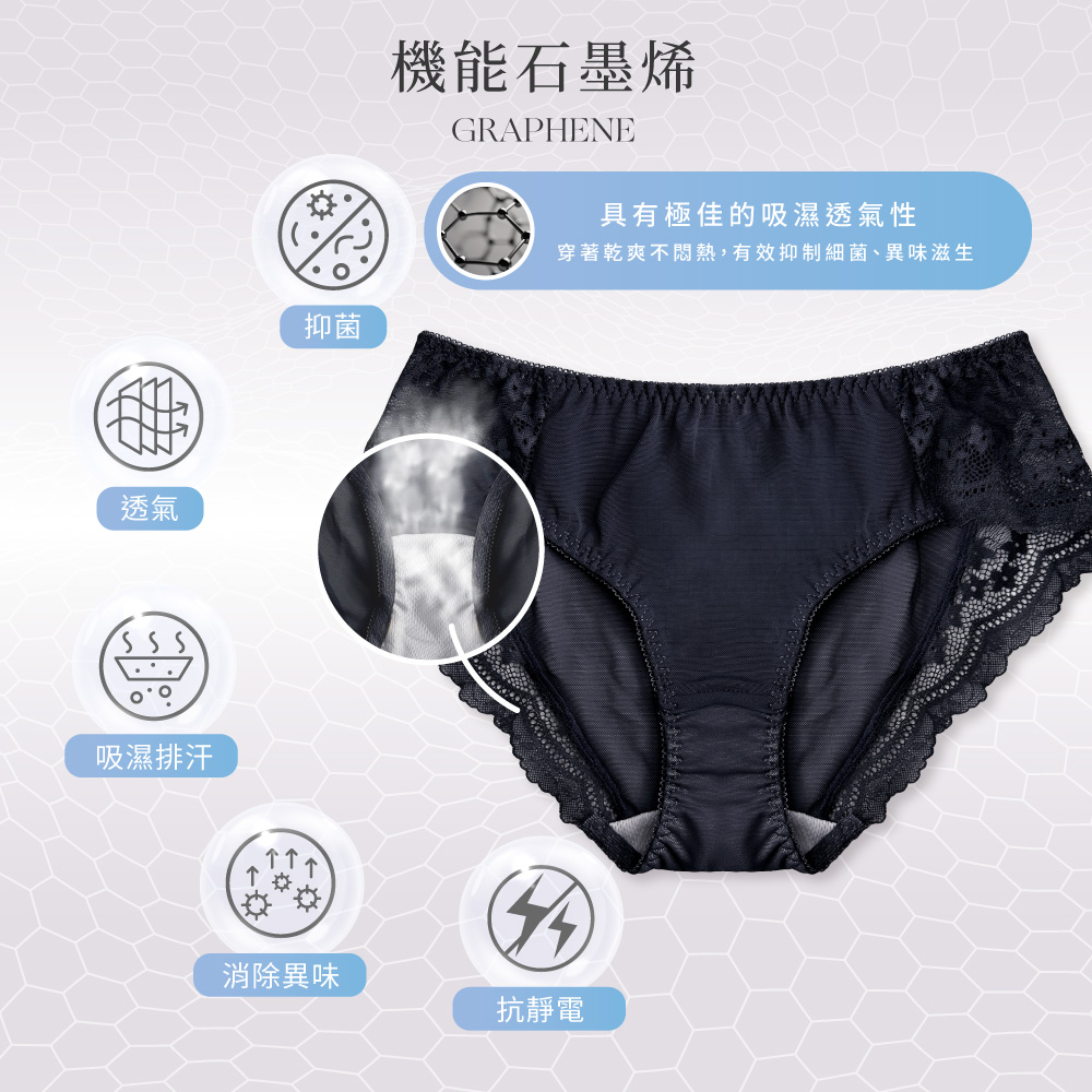 【Clany 可蘭霓】 MIT石墨烯抑菌透氣包臀蕾絲中腰M-XL內褲 3071-63 質感黑, , large