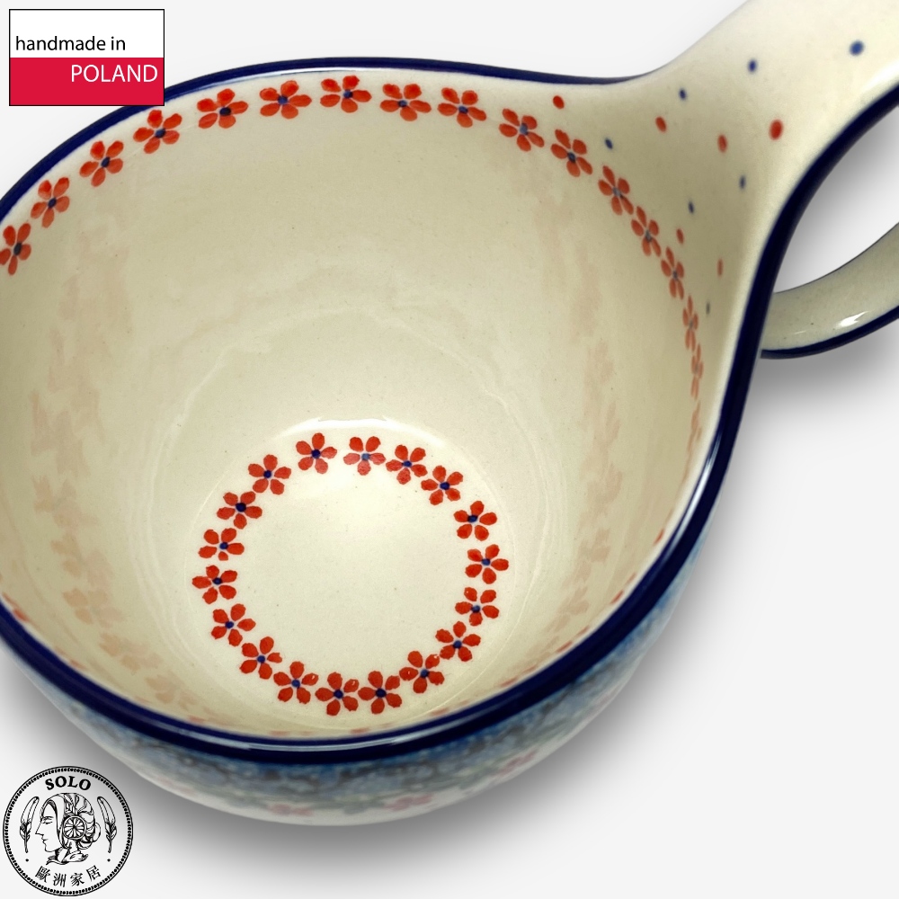【SOLO Vintage】CA Polish Pottery 400ml Bowl with Handles Red Princess Series, , large