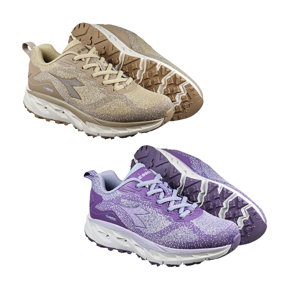 DIADORA迪亞多那 氣動戶外越野鞋 女運動鞋 登山鞋 女鞋 輕量 透氣 針織 吸震 厚底 排濕 耐磨 止滑 卡其 紫, , large