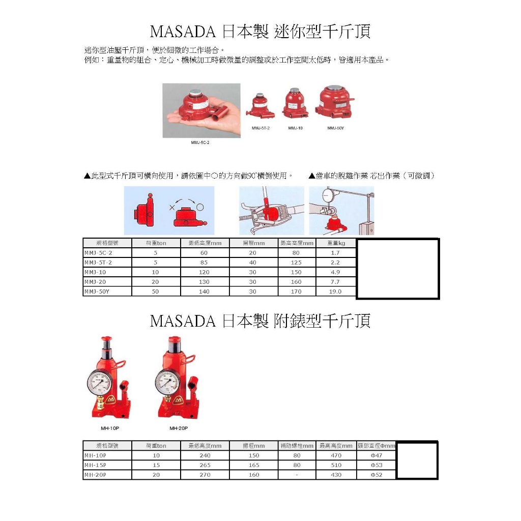 WIN五金 masada日本製 迷你型千斤頂 千斤頂 低型千斤頂 頂高機 機台搬運 小鐵人 迷你千斤頂 搬移機台, , large