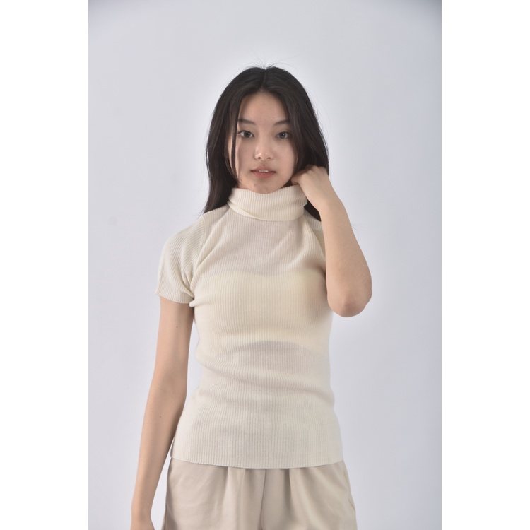 (S) cotton inn針織高領白色短袖上衣二手衣, , large
