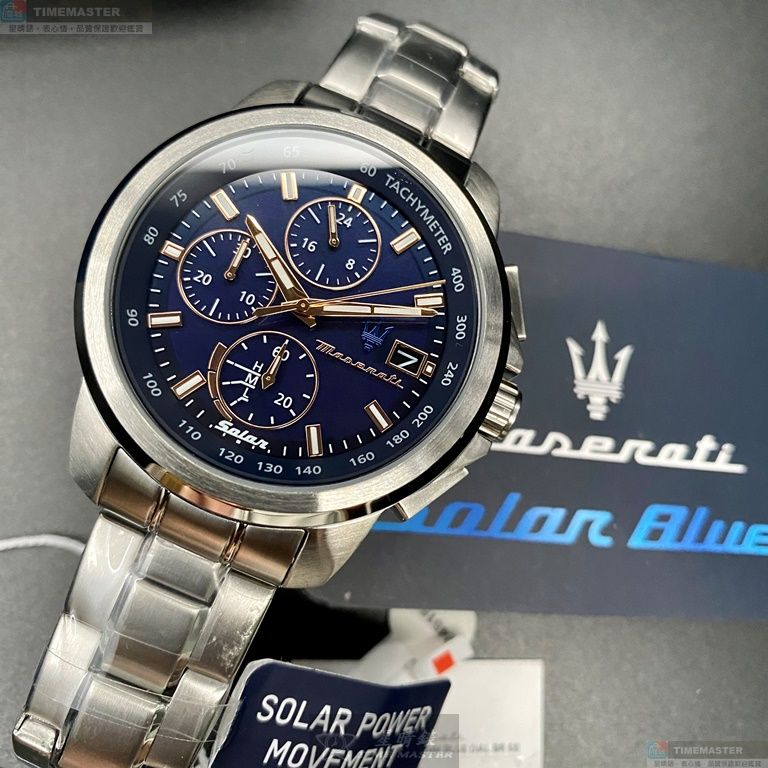 [星晴錶業]MASERATI手錶,44mm,R8873645004寶藍色錶面銀錶殼銀色精鋼錶帶款, , large