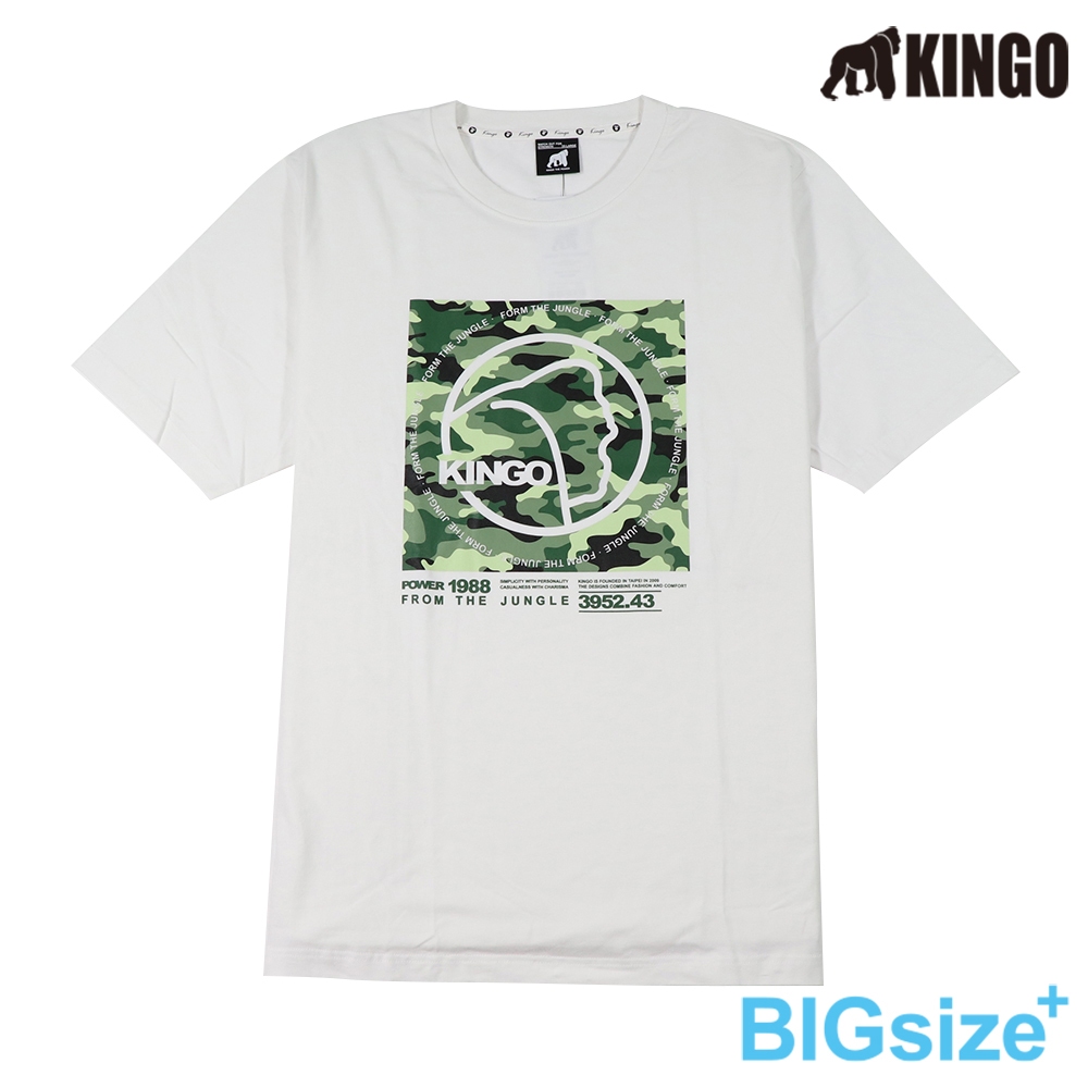 KINGO-大尺碼-男款 圓領T恤-漂白-413111, , large