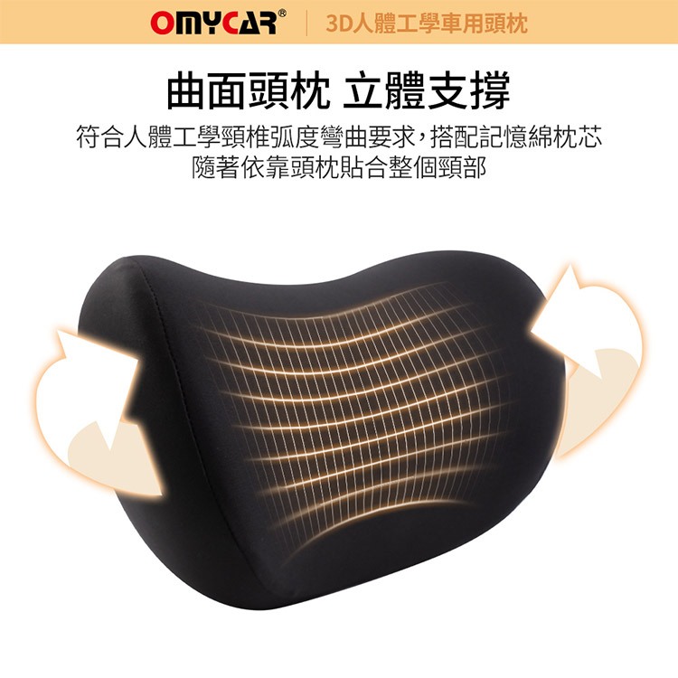 【OMyCar】3D人體工學車用頭枕 (車用靠枕 車用頭頸枕 慢回彈記憶枕 慢回彈頭枕), , large