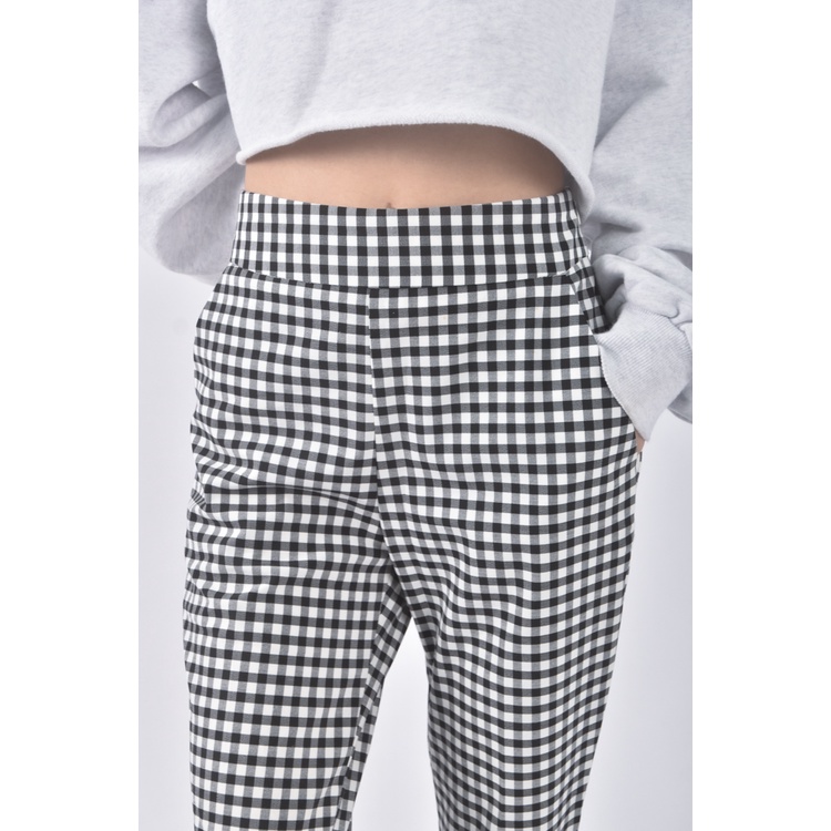 (S) marfa韓牌高腰格紋黑色長褲二手衣, , large