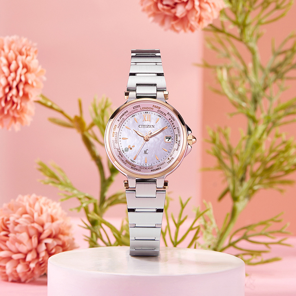 CITIZEN 星辰 XC 心蕊 光動能電波萬年曆女錶-29mm EC1011-62W, , large