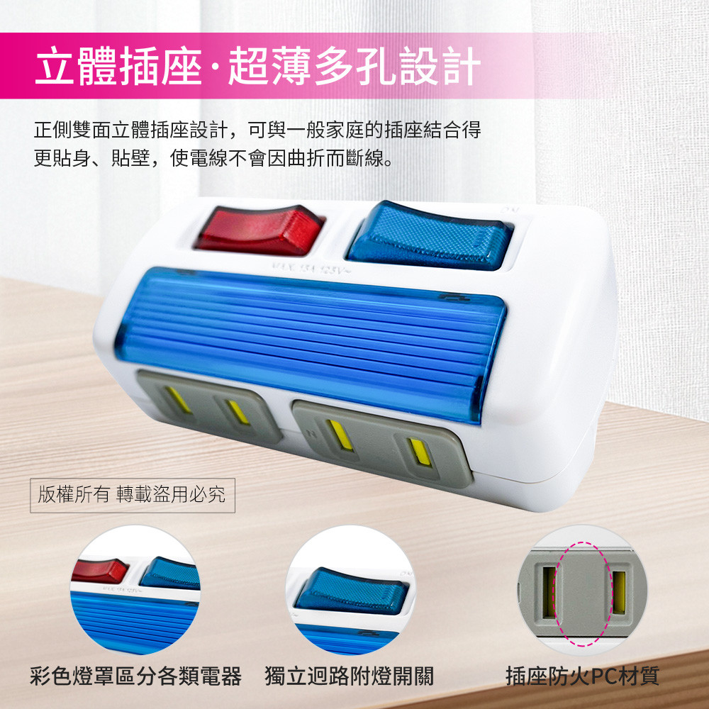 Utility 2 Open 2 Plug Adapter (Side) PNA-122 Product Features: Colored lampshade distinguishes various types of electrical appliances: Independent, , large