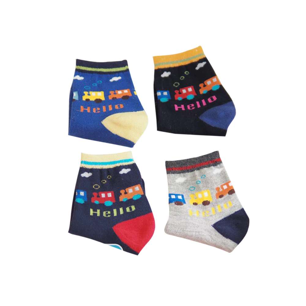 [Kaimei Cotton] MIT Made in Taiwan Antibacterial and Deodorizing Pure Cotton Children's Socks Train Pattern Four Colors 18-22cm-8 Pairs, , large