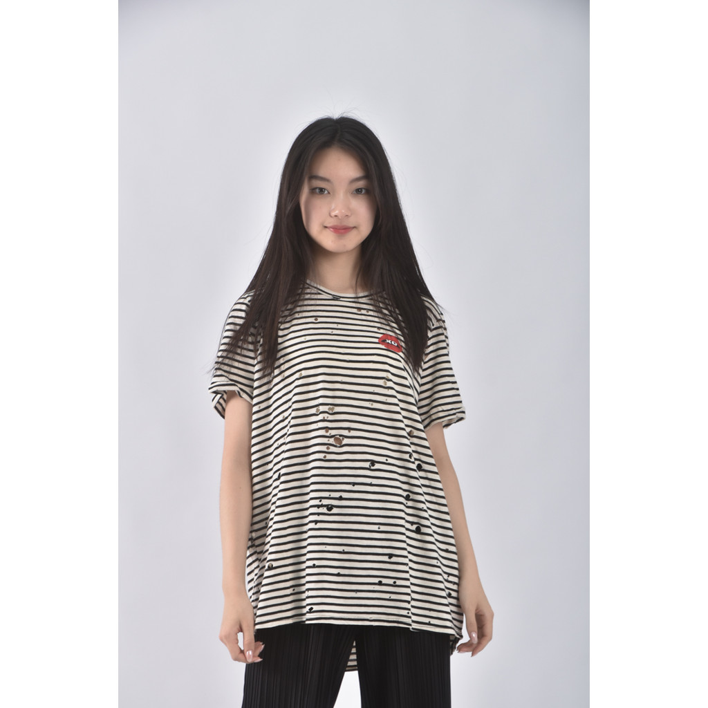 (S) lauren moshi棉質破洞白色短袖上衣二手衣, , large