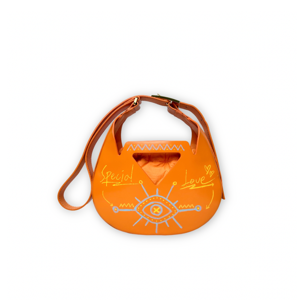 Painted hand-held semi-round bag in fragrant orange (M), , large