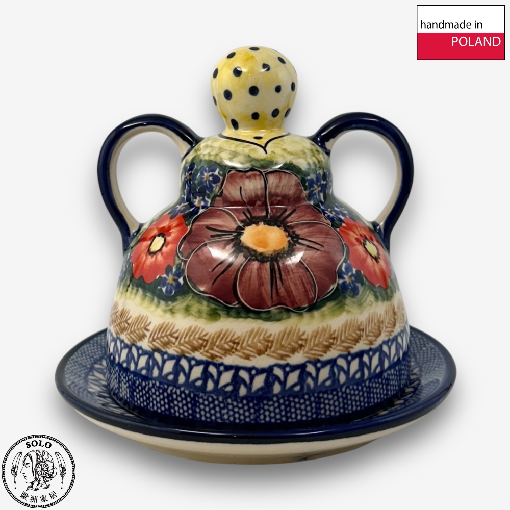 【SOLO Vintage】Cerraf Polish Pottery 14cm Cheese Lady Dessert Plate Banquet of Elegant Red Series Made in Poland, , large