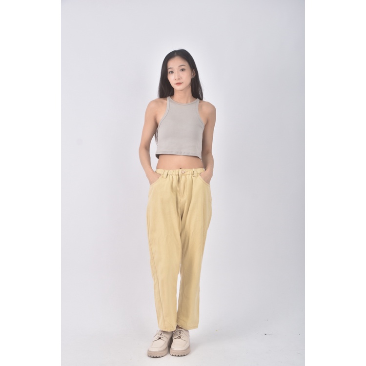 (XL) happy host高腰丹寧牛仔質感黃色長褲二手衣, , large