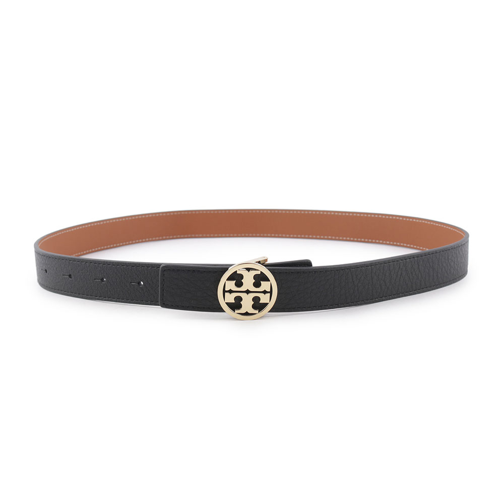 Tory Burch Miller 素面皮革寬2.5cm雙面可用皮帶/黑色/焦糖色/S, , large