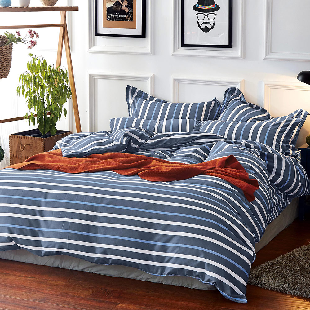 [LY SHIN BEDDING] FOCA Striped Fashion | Reactive Printed and Dyeed 100% Edelweiss Cotton Six-Piece Cotton Cover Set, , large