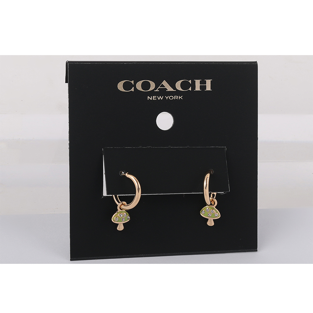 COACH 蘑菇墜飾及C Logo 圓弧針式耳環/金色/綠色, , large