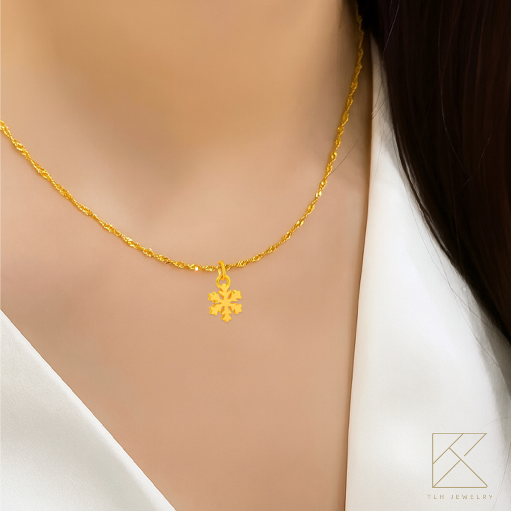 【TLH】聖誕節禮物 黃金項鍊 浪漫雪花 純金999 約重0.69錢±0.05 (附卡片 送禮 交換禮物), , large