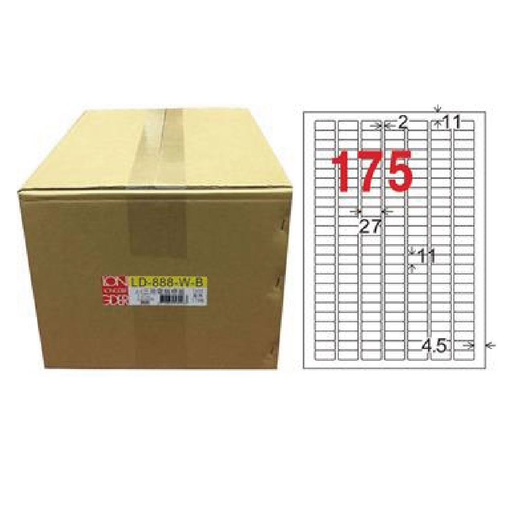 【龍德】LONGDER 三用電腦標籤 A4 175格 11*27mm白色 1000張/箱 LD-888-W-B(適用雷射、噴墨、影印), , large