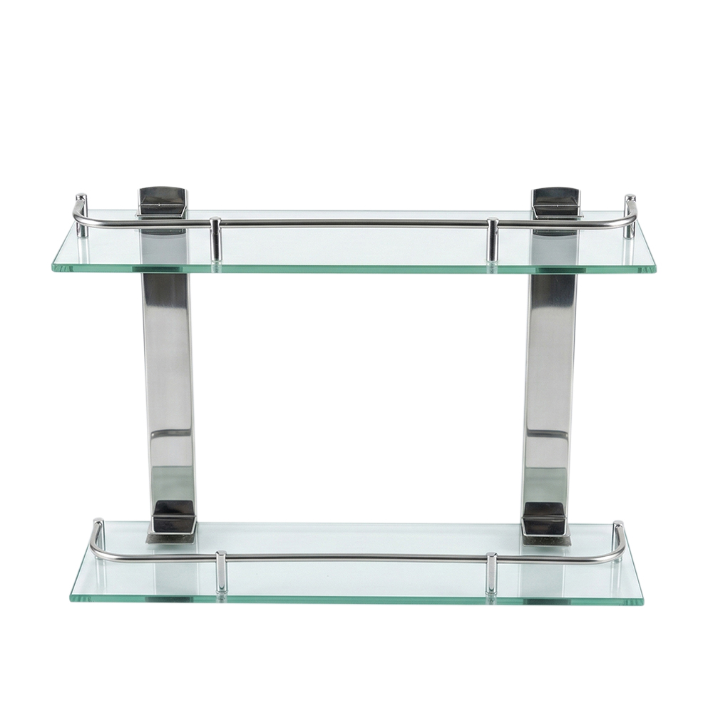 【雙手萬能】304不鏽鋼方型玻璃雙層置物架(浴室層架 瓶罐架 收納架), , large