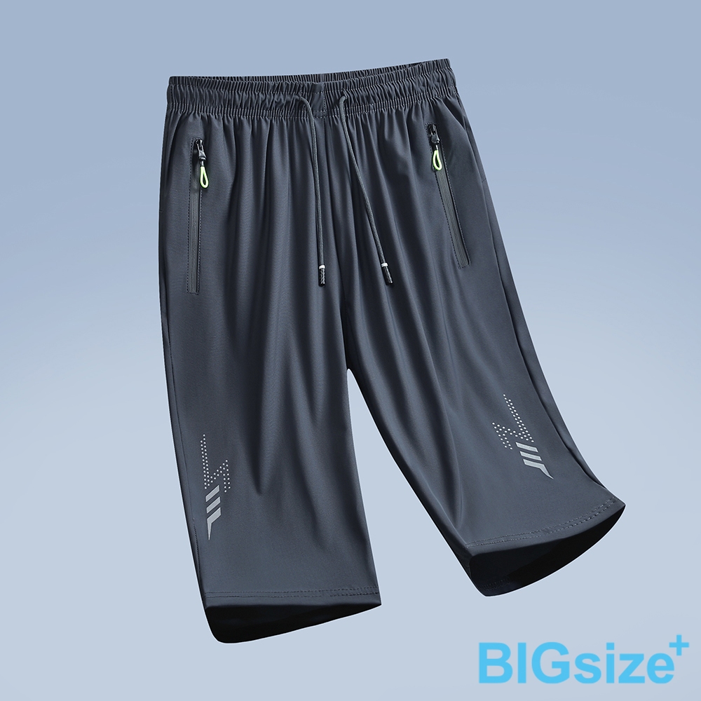 大尺碼-印花 冰絲排汗七分褲-黑/灰-0205565, 01黑, large