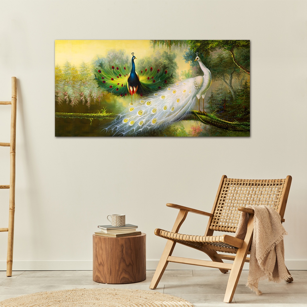 【御畫房】孔雀吉祥 國家一級畫師手繪油畫60×120cm(VF-140), , large