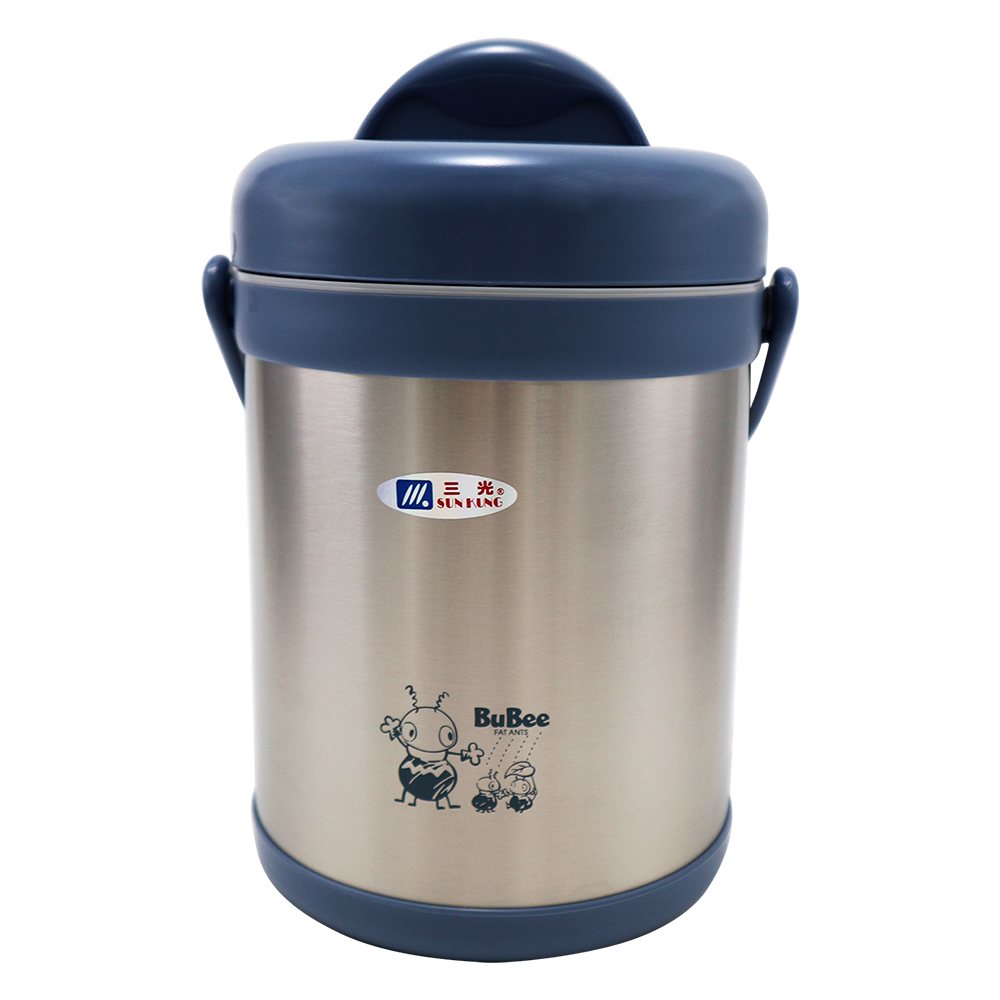 源味二層高真空304不鏽鋼提鍋-2.0L-莫蘭迪藍-1入