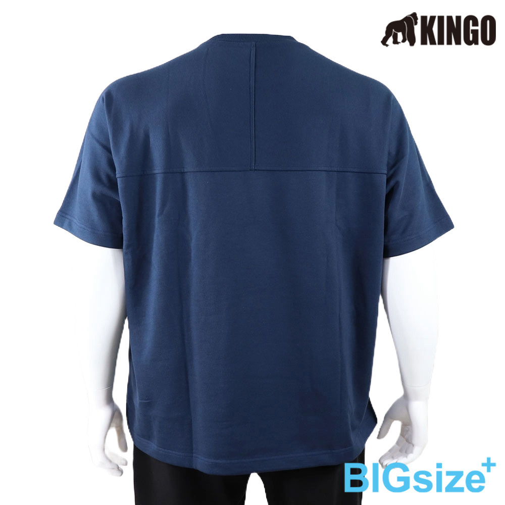 KINGO-大尺碼-連袖 圓領T-丈青-513002, , large