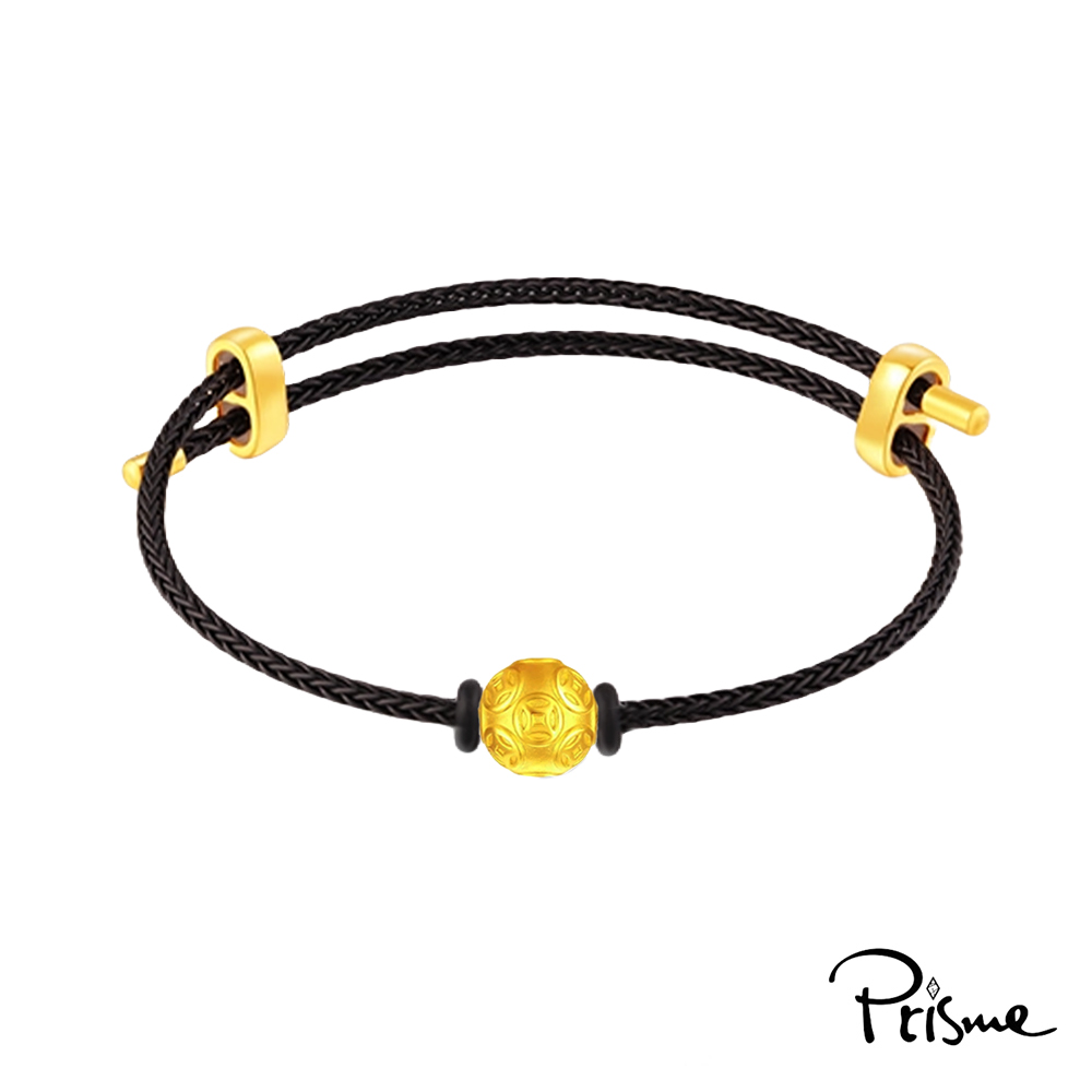 【Prisme Gold】黃金手鍊 送禮男生 999純金墜飾皮手環 多款選 (金重：約0.08錢&plusmn;0.03) - 轉運金錢珠, , large