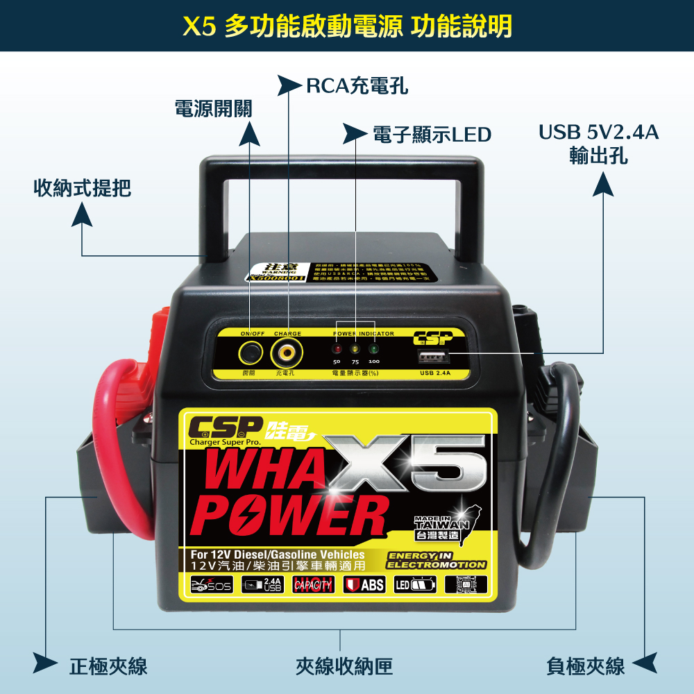 【CSP】哇電X5 救車啟動電源 緊急啟動電源 電霸 可啟動6500cc以下汽油車/4000cc以下柴油車 保固一年 鉛酸電池, , large