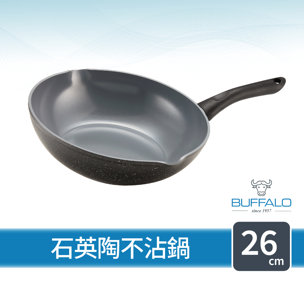 【Buffalo牛頭牌】小牛石英陶不沾鍋炒鍋26cm(雙導角/不含PFOA,PFAS/塑化劑檢測通過/瓦斯爐.IH爐適用), , large