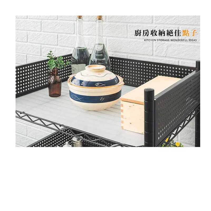 【Y HOUSE】60x45x100cm kitchen cart three-layer storage rack (including fence set + transparent white PP board) - black, , large