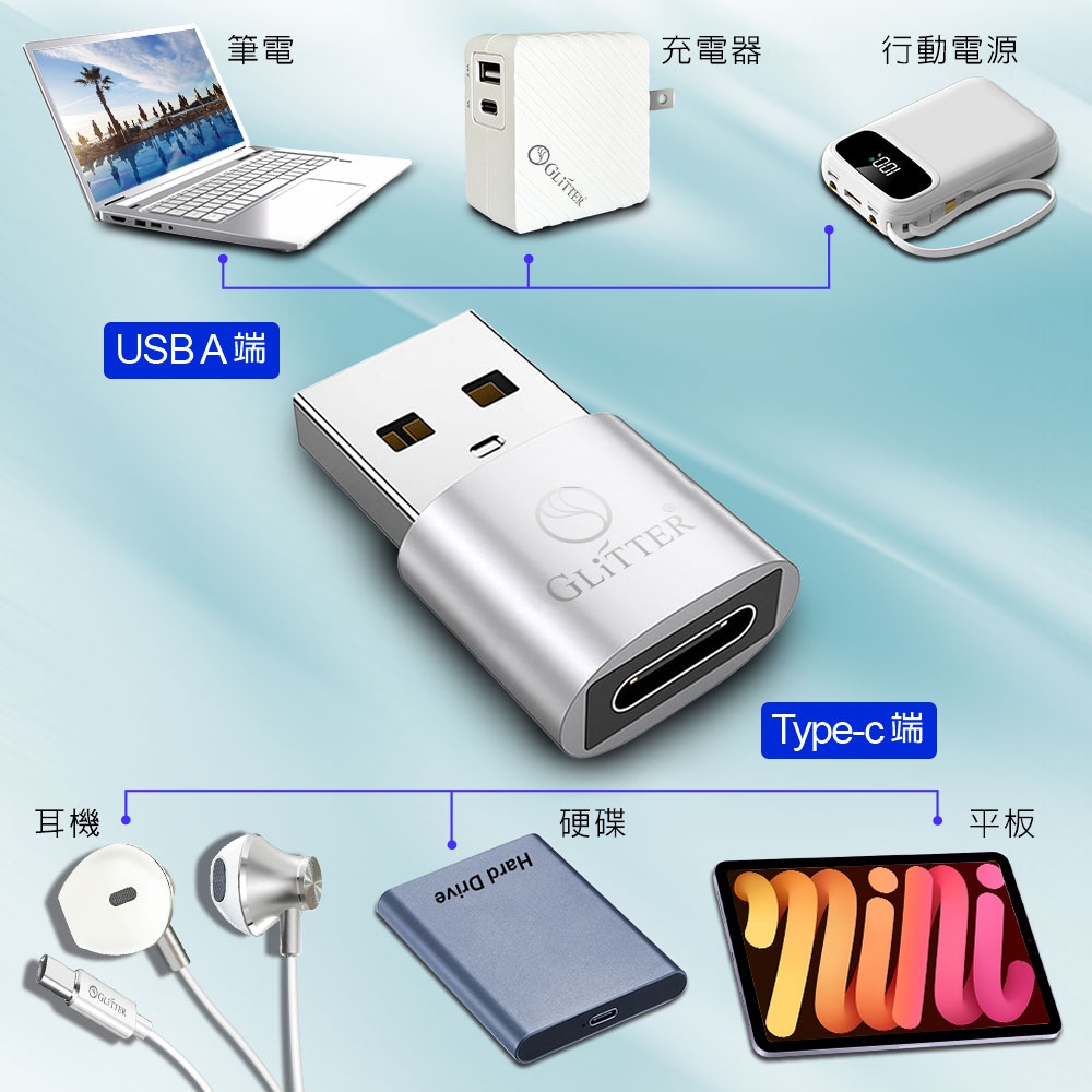 GliTTER GT-2589 TYPE-C to USB adapter High-speed transmission Stable and fast charging, , large