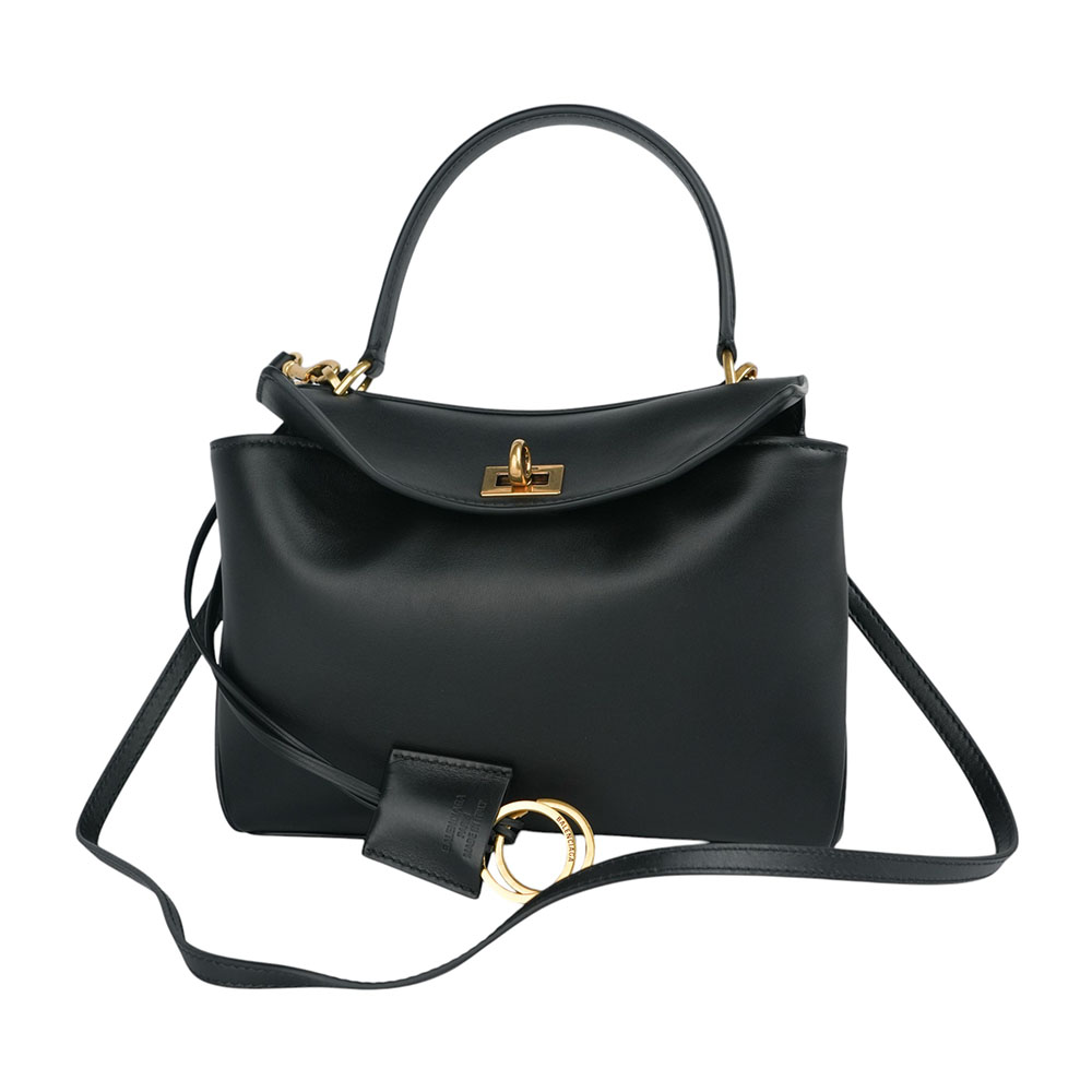 BALENCIAGA 爆款Rodeo 金釦平滑小牛皮迷你手提/斜背二用包/黑色, , large