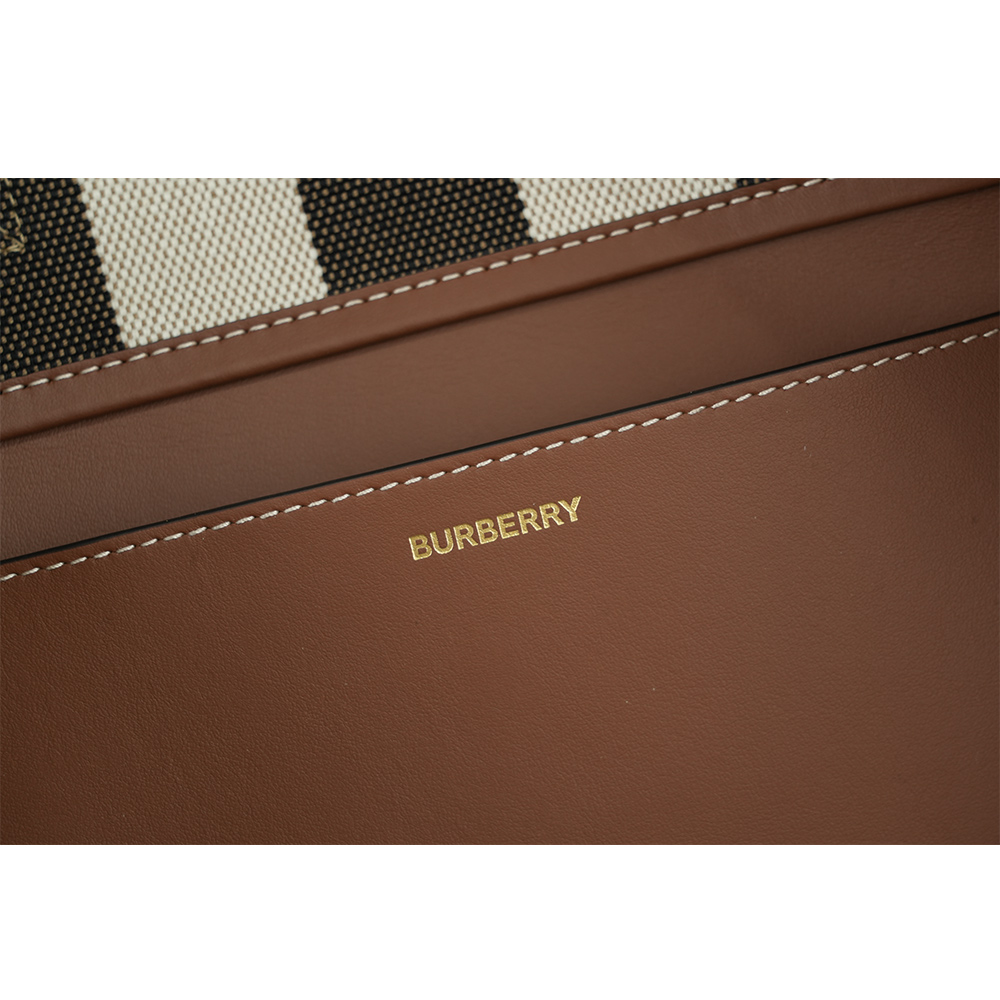 BURBERRY London 格紋棉質帆布及牛皮中型托特包/灰褐色/棕色, , large