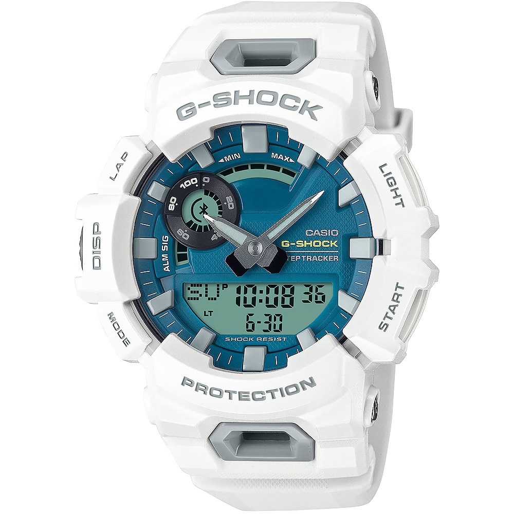 CASIO 卡西歐 G-SHOCK 亮藍綠面 運動生活藍芽多功能雙顯手錶 GBA-900CB-7A, , large