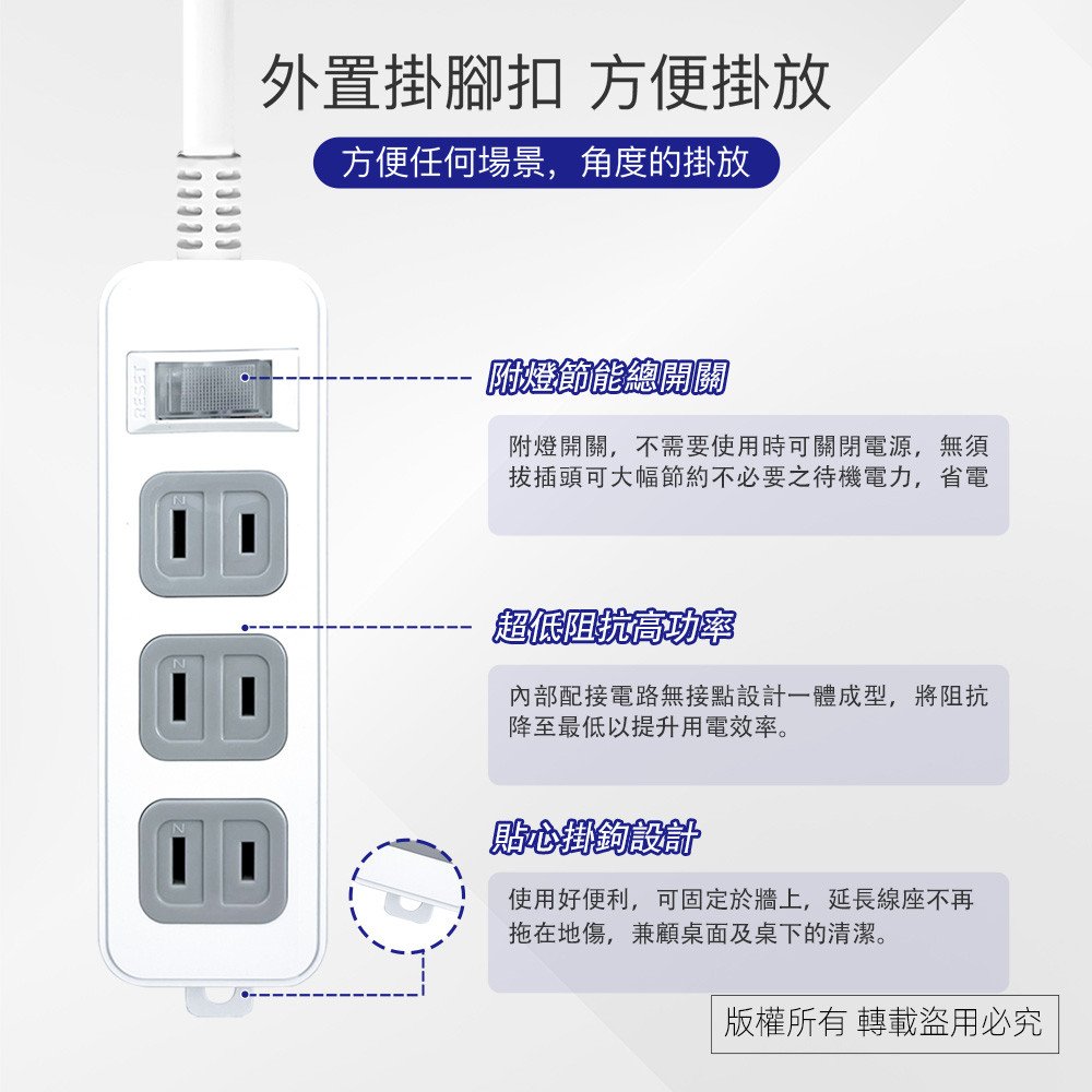 Practical Plate 1 Open 3 Plug 15 Feet 2P Extension Cord 4.5 Meters PNA213B-15 Fireproof PC Material Independent Switch Design Energy Saving and Safety, , large